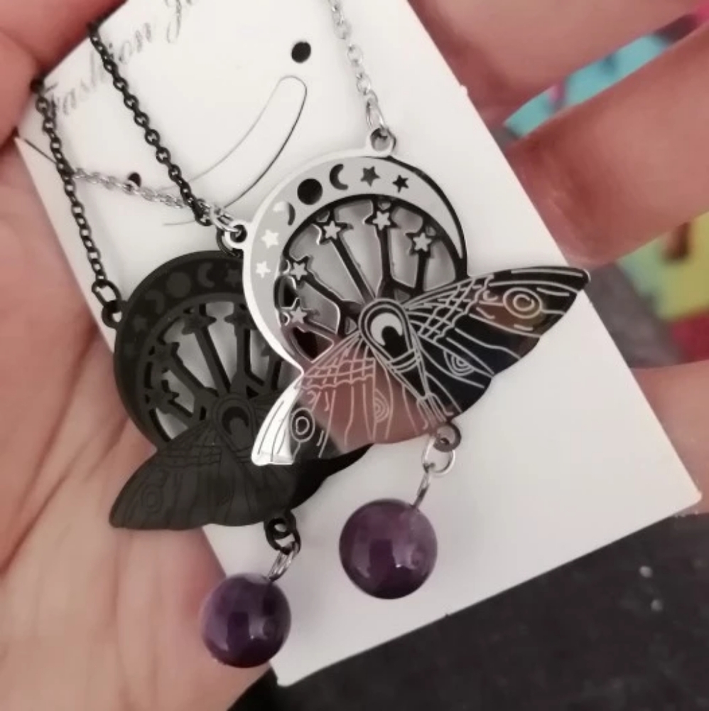 Witchcraft Crescent & Moth Pendant Necklace - Picture 11 of 16